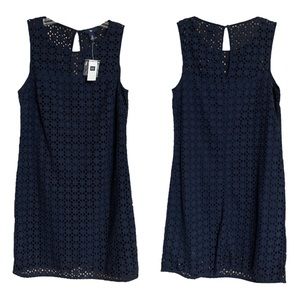 Gap Navy Blue Eyelet Tapestry Cotton Shift Dress Sz 4 NWT